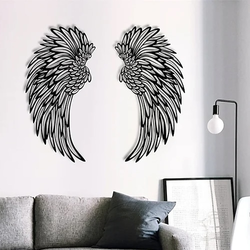 Wanddekoration mit Engelsflügeln, LED-Wandskulptur mit Engelsflügeln, Metall-Wanddeko mit LED-Beleuchtung für Zuhause, Schlafzimmer, Wohnzimmer, Garten und Büro