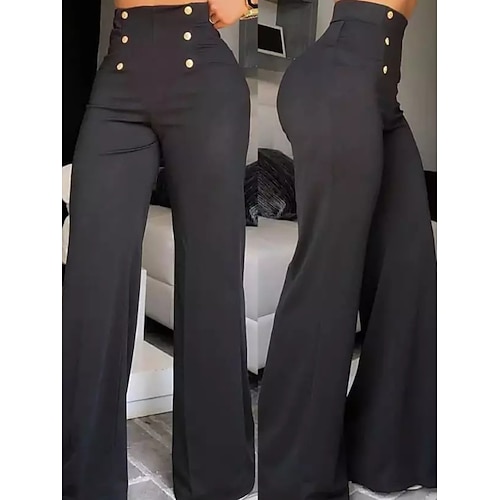 Damen Anzughose Chinos Urlaub Mode Streetwear Volle Länge Hohe Taille Einfach Elastischer Bund Bequem Komfort Weich Mikroelastisch Outdoor Straße Schwarz Weiß Fuchsie Sommer Frühling Herbst Lässiger Image