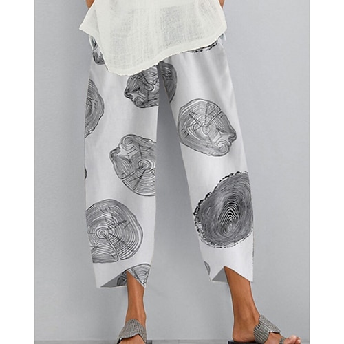 Damen Caprihose Kunstbaumwollleinen Sommerhose Haremshose Urlaub Basic Lässig Wadenlang Mittlere Taillenlinie Einfach Tasche Elastischer Bund Bequem Weich Mikroelastisch Outdoor Urlaub Straße Blau Image