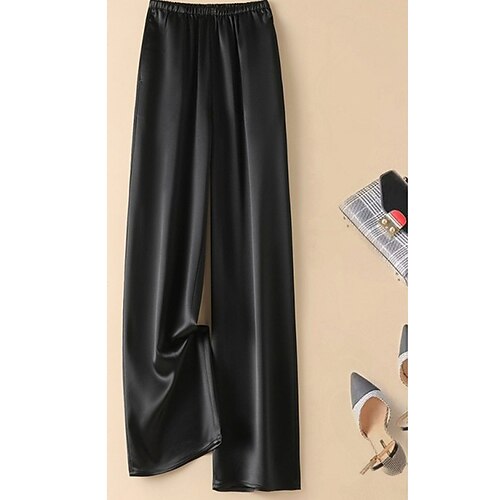 Damen Weite Hosenbeine Weites Bein Chinos Gerade Elegant Urlaub Vintage Volle Länge Mittlere Taillenlinie Einfarbig Patchwork Tasche Bequem Komfort Atmungsaktivität Unelastisch Täglich Heim Outdoor Image
