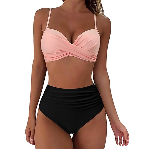 Damen Badeanzug Badeanzüge Bikini mit hohem Bund Einfarbig UV Schutz Elastisch Ärmellos Bademode Badeanzug Surfen Tauchen Schwimmen Sommer Image