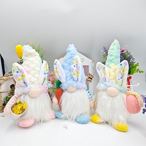 Osterkörbchen Füller 3er Pack Häschen Gnome Plüsch Osterdekorationen für Zuhause Frühlings Tomte mit Hasenohren und Karotte Etageren Dekor Glückliche Feiertagsornamente Oster Geschenk für Kinder Image