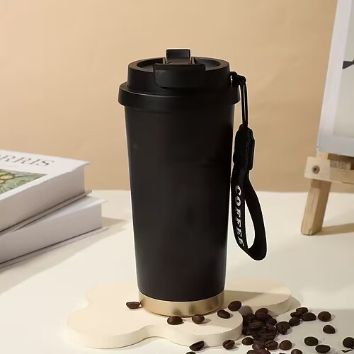 Isolierbecher aus Edelstahl mit Innenbeschichtung aus Edelstahl 316, multifunktionaler Kaffeebecher, Reisebecher mit großem Fassungsvermögen und Strohhalm, tragbarer Kaffeebecher Image