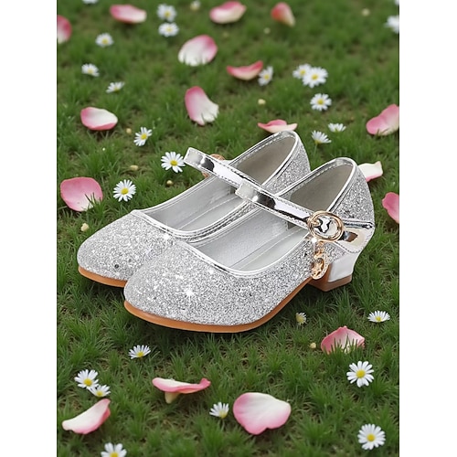 Glitzernde Mary-Jane-Schuhe für Kinder mit niedrigem Absatz, funkelndem Obermaterial und sicherem Schnallenriemen – elegante Prinzessinnenschuhe für Mädchen, perfekt für Hochzeitsfeiern und festliche Image