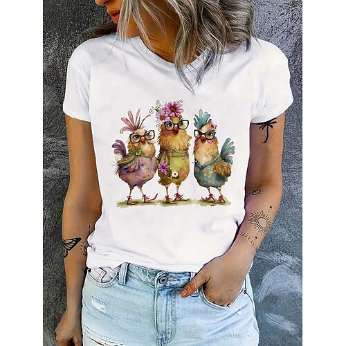 Damen T Shirt Druck Grafik Tiermotiv Schmetterling Vintage Stilvoll Basic Kurzarm Rundhalsausschnitt Rundhals Normale Oberteile Täglich Wochenende Blau weiß Rot Schwarz Weiß Gelb Sommer Frühling Image