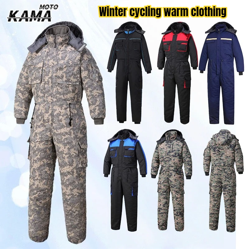 Motorrad Winter Wasserdichter Overall für Männer und Frauen Einteiliger Ski-Daunenparka Overall Sport Verdickte Jacke Warme Kapuze Image