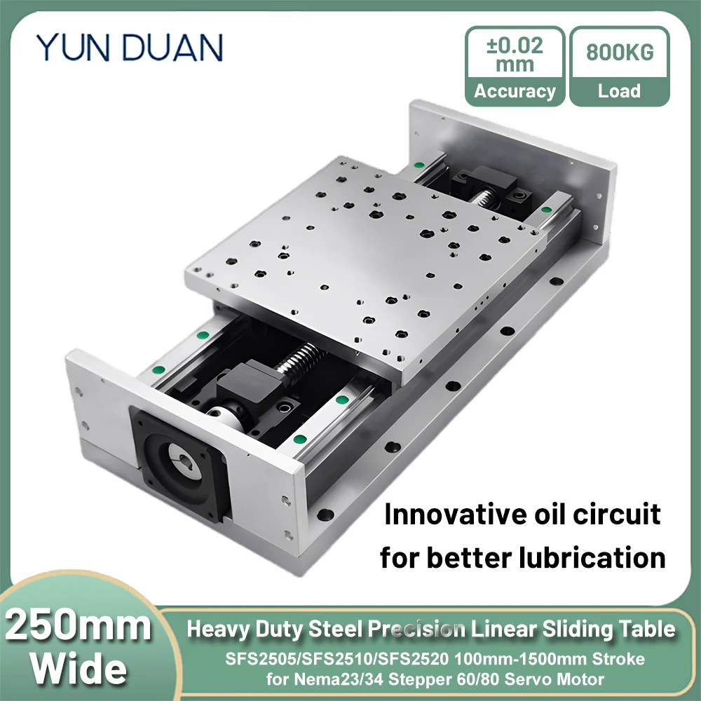250 mm breite, robuste, hochpräzise Linearführung, kugelumlaufspindel aus motorisiertem Stahl, Schiebetisch 800 kg, horizontale Belastung SFS2505/SFS2510 Image