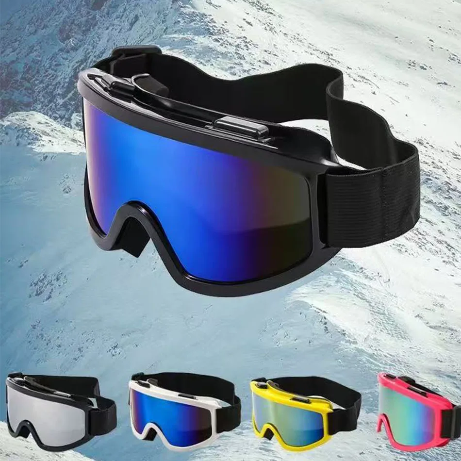 Skibrille mit großem Rahmen, farbigen Gläsern und Antikollisions- und Blendgläsern aus Schwamm. Outdoor-Sport, Snowboarden und Snowboarden Image