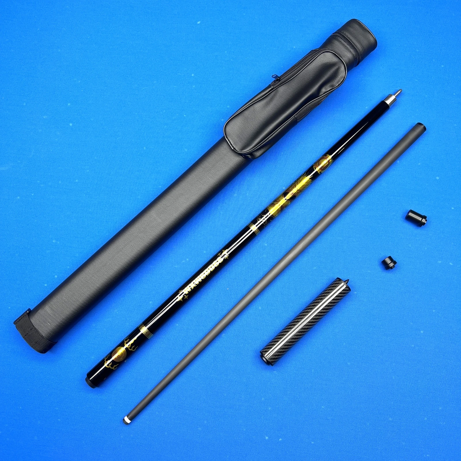 Stecca da biliardo a bassa diffusione in fibra di carbonio (punta da 2,5 mm) con design a drago cinese: include estensione stecca e custodia rigida protettiva