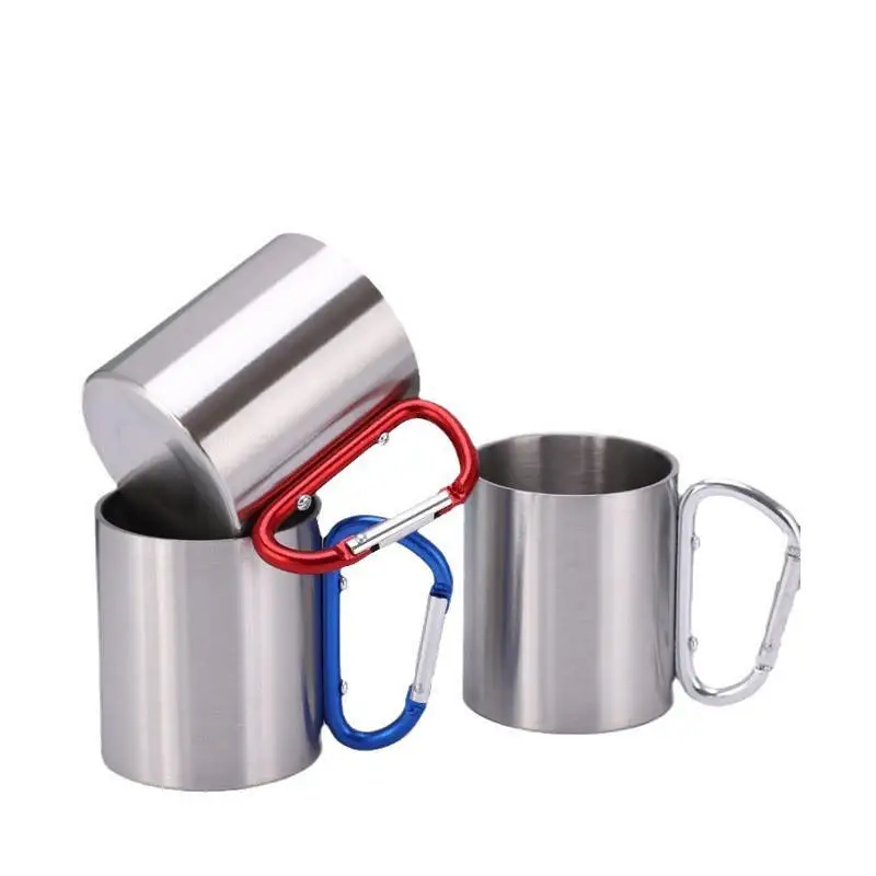 2026 neue 220 ml Camping Reise Edelstahl Tasse Karabiner Haken Griff Picknick Wasser Becher Outdoor Reise Wanderung Tasse Tragbare becher Image
