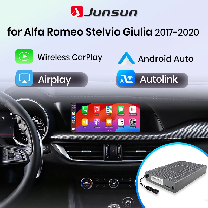 Junsun Wireless CarPlay Android Auto Interface Adapter für Alfa Romeo Stelvio Giulia 2017-2020 AirPlay Mirror Link Funktionen Image