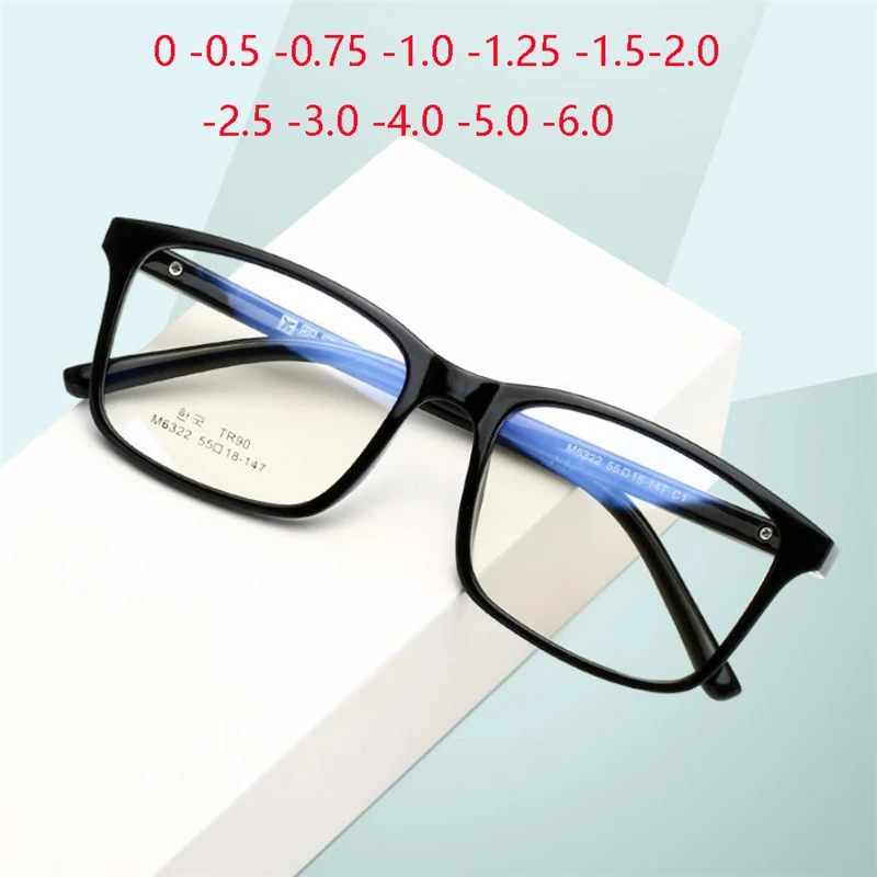 Quadratische Kurzsichtigkeitsbrille mit großem Rahmen für Damen und Herren, modisch, Anti-Blaulicht, TR90, okulary korekcyjne 0–0,5–0,75–1,0 bis –6,0 Image