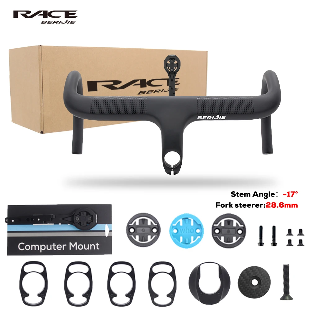 BERIJIE Vollcarbon-Fahrrad-Cockpit, Rennrad-Innenkabel, integrierter Lenker Di2 mit Halterung, Clip-Durchmesser 28,6 mm, 17 ° Image