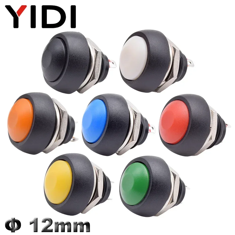 5/10 Stück PBS 33B Mini kleiner Kunststoff-Druckknopf, runder Kopf, EIN/AUS-Momentschalter, 2-polig, 12 mm, wasserdicht, Power-Reset, nicht verriegelnd Image