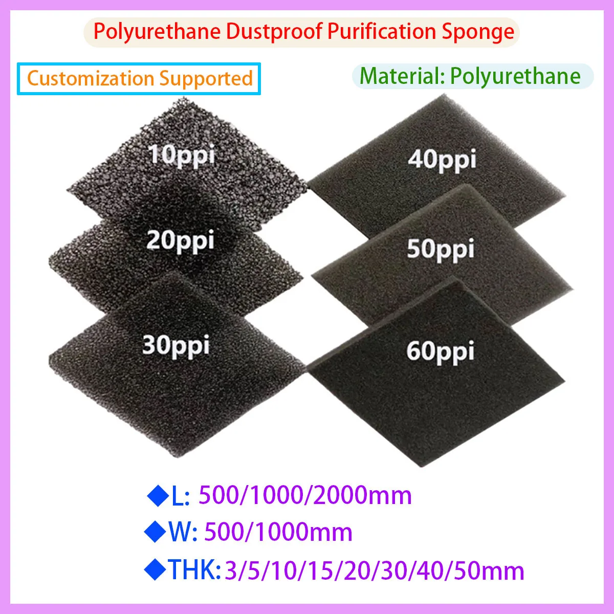 Staubdichter Filterschwamm, Polyurethan-Filter, Baumwolle, Länge 500/1000/2000 mm Image