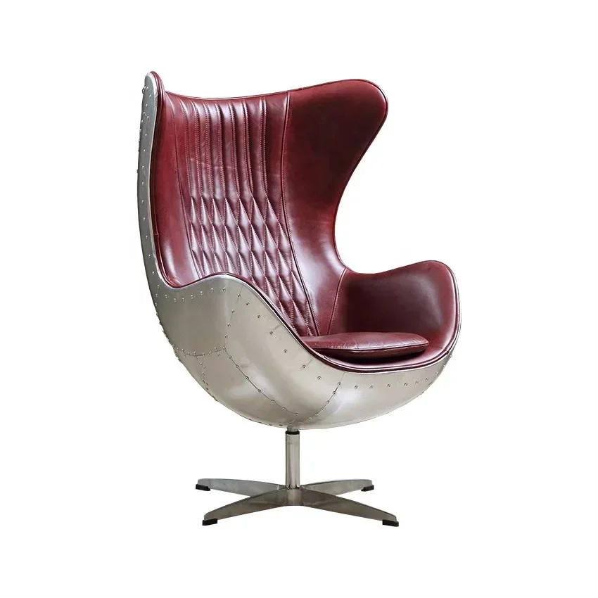 Amerikanischer Loft-Ei-Stuhl aus Leder, Aluminium-Leder, Raum-Computerstuhl, Designer-Eierschalenstuhl, einzelnes Retro-Industrie-Sofa