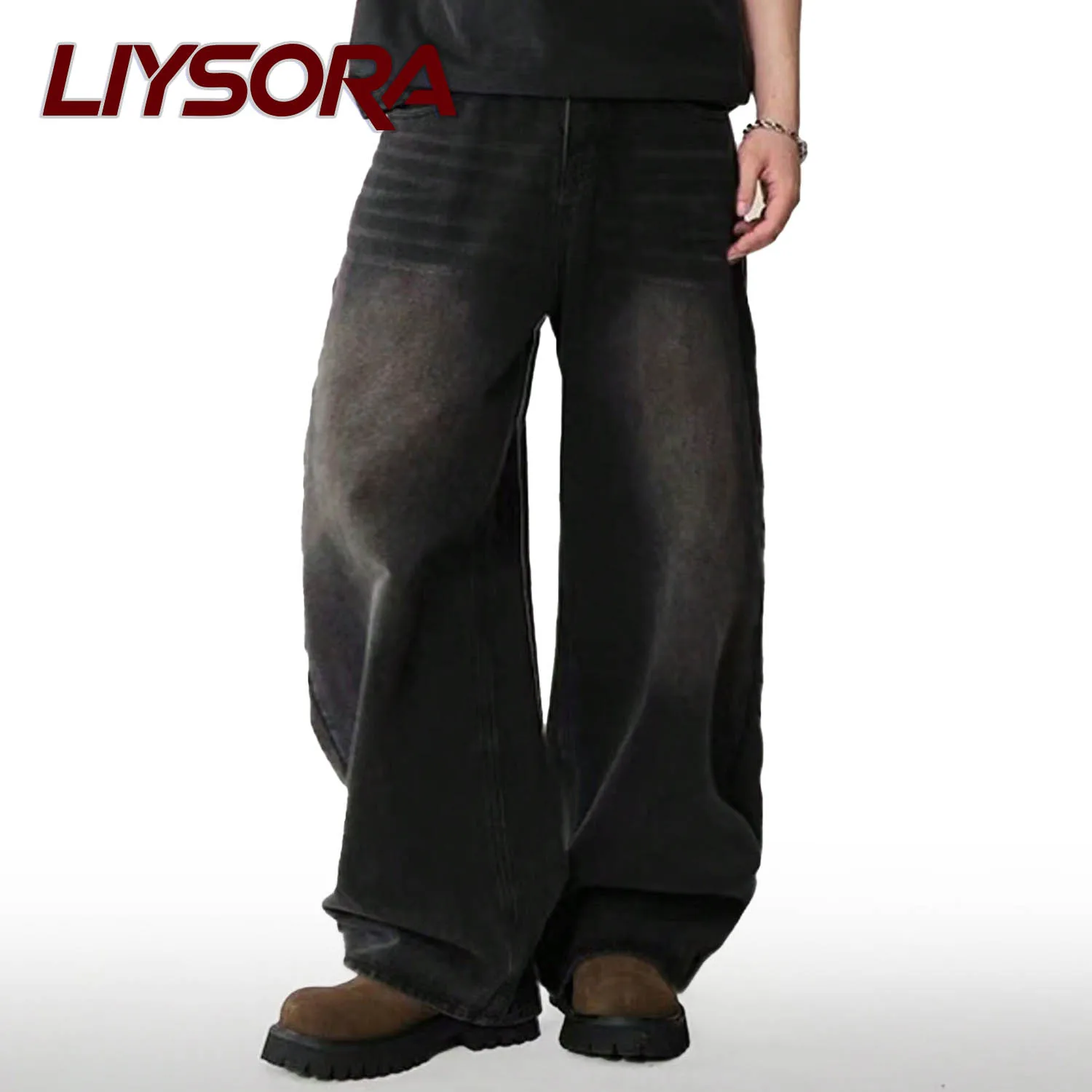 Jeans larghi larghi neri retrò americani quattro stagioni Pantaloni jeans larghi dritti casual per studenti coreani Jeans blu grigi unisex