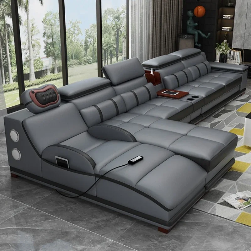 Multifunktionales italienisches Massage-Sofa aus Rindsleder der ersten Schicht, Sofa aus echtem Leder Image