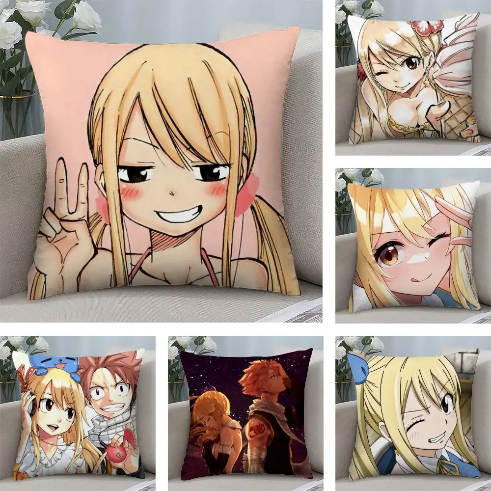 Anime Lucy H_Heartfilia Kissenbezug, weicher Plüschstoff, doppelseitig bedruckt, Sofakissenbezug für alle Jahreszeiten, Heimdekoration, Geschenk Image