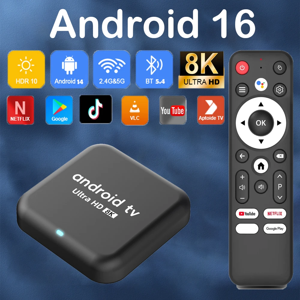 Android 16 Smart TV Box Q18 Media Player mit Google Sprachassistent, Rackchip RK3518, 8G+256G Speicher, Dual-WLAN, Bluetooth 5.4 TV-Box Image