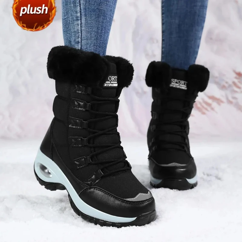 Winter-Schneestiefel für Damen, wasserdicht, Wildleder, warm, Plüsch, rutschfeste Gummisohle, Skifahren, Wandern, Schuh, neu, stilvoll, einfarbig, Größe 36–42