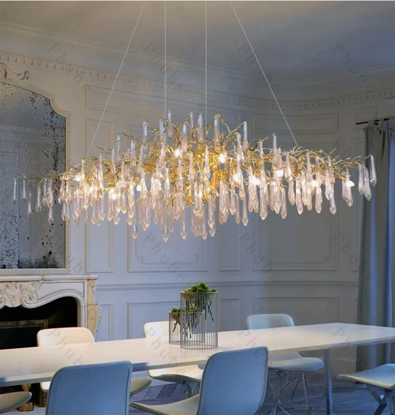 Moderne Kristall-Kronleuchter, große goldene Hängelampe für Esszimmer, Messing-Baumzweige, Kronleuchter für Kücheninsel, Deckenlampe