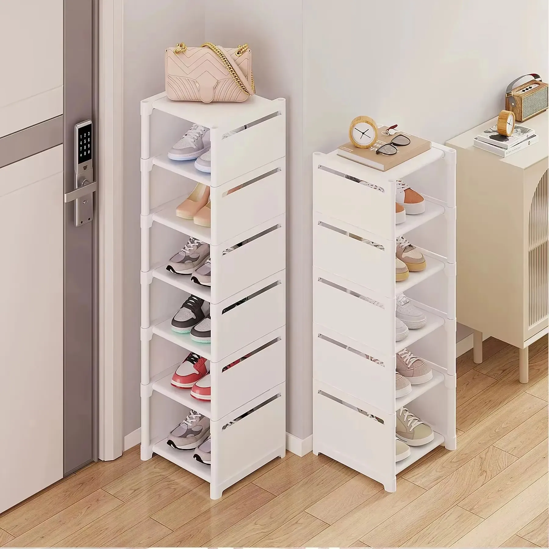 Stackable shoe rack, storage rack, non-woven fabric, space saving entrance, shoe rack, storage rack, household items