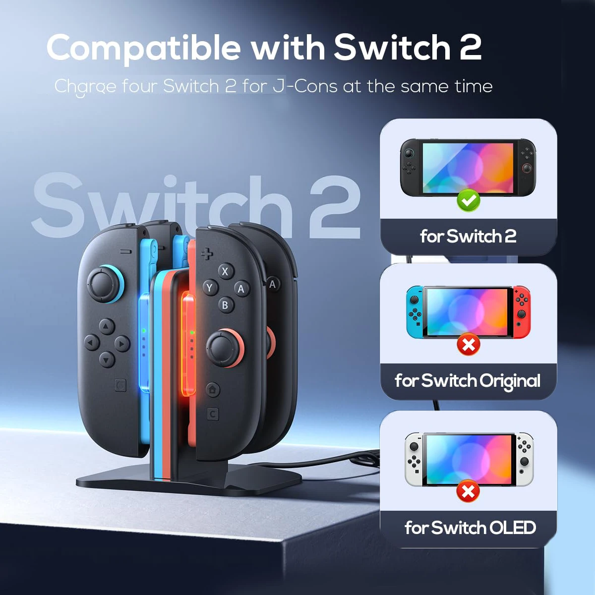 Für Nintendo Switch 2, magnetische Joy Con Ladestation, Joy Con-Steuerungszubehör, schnelles Aufladen, gewichtete Basis, Dock-Ständer Image