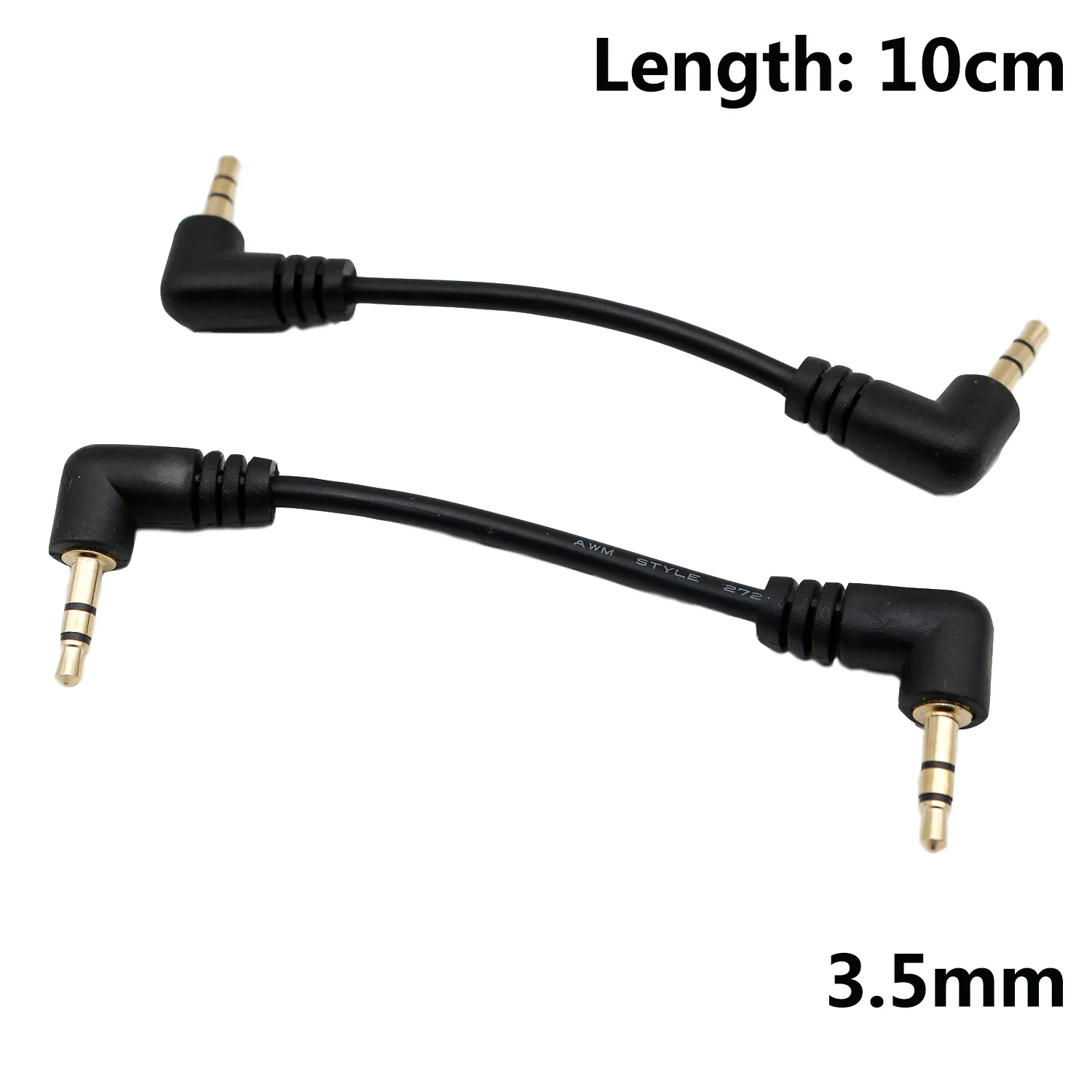 1 Stück Gold 3,5 mm 1/8 Zoll rechtwinklig auf 3,5 mm 3-polig männlich rechts Stereo AUX Audiokabel 10 cm / 15 cm Image