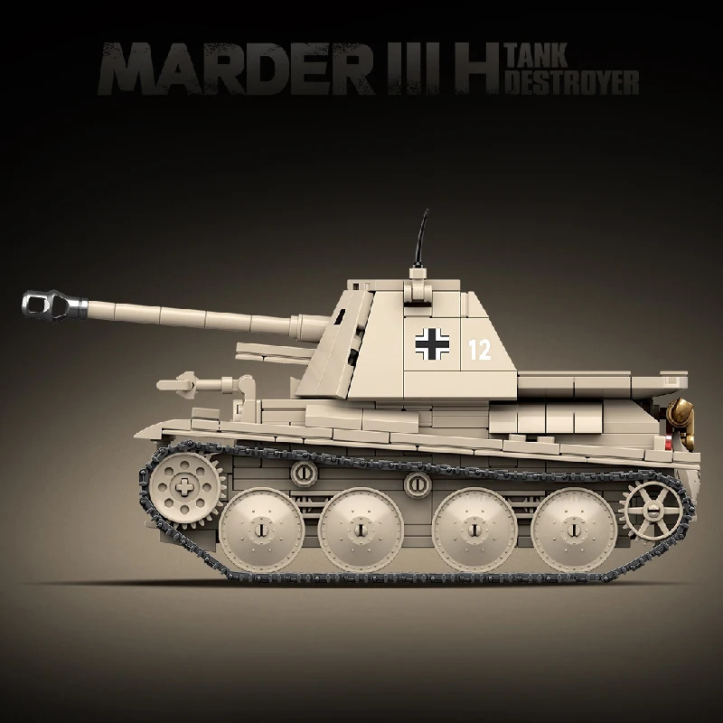 661 stücke Marder III H Tank Zerstörer Bausteine WWII Military Serie Tank Gepanzertes Fahrzeug Ziegel Spielzeug für Kinder Erwachsene geschenke Image