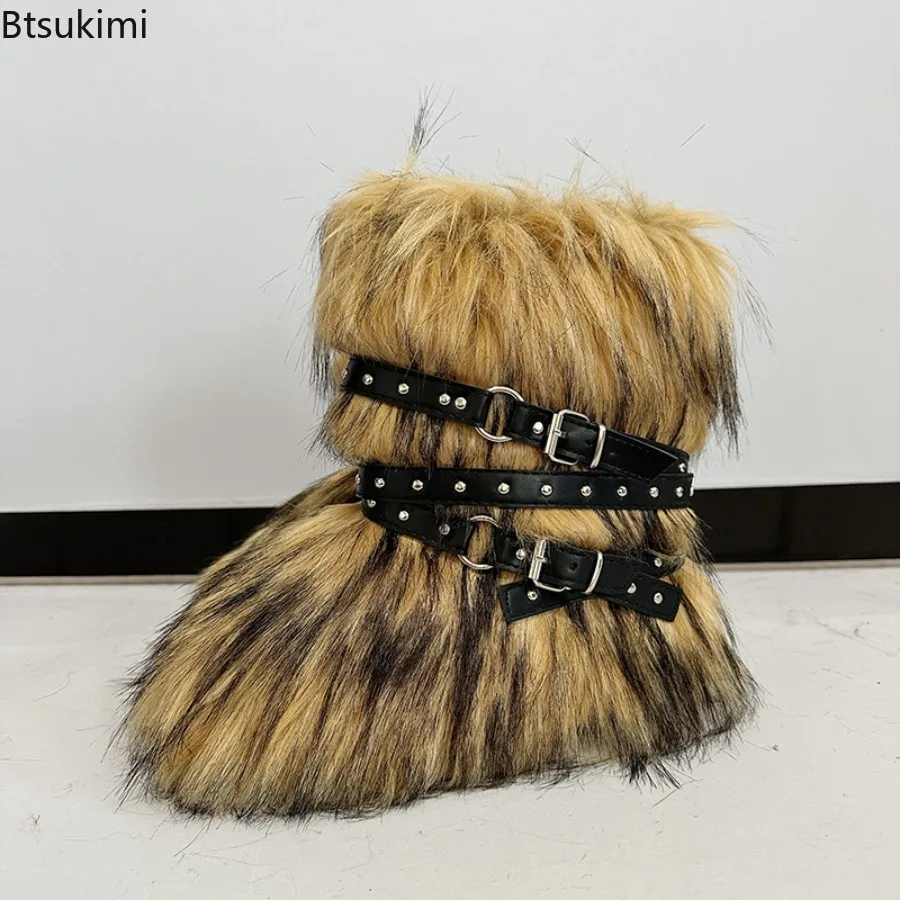 Neue Winterstiefel für Damen, Kunstfell-Schneestiefel, Warme Plateau-Stiefel, Niedliche Plüsch-Overknee-Stiefel, Y2K Mädchen Outdoor Pelzige Schuhe