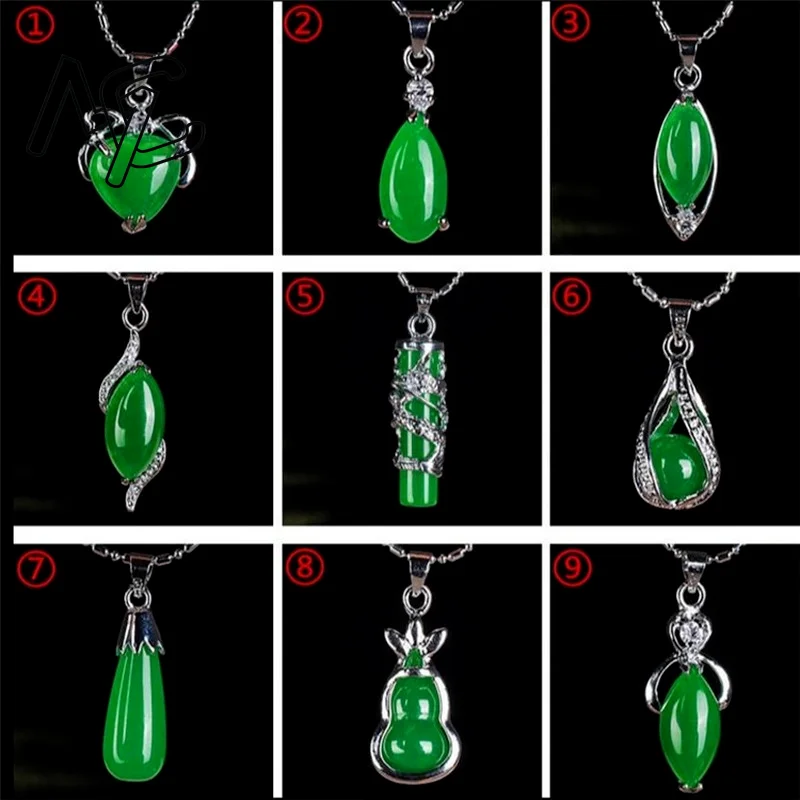 925 Silber Chinesische Grüne Jade Wassertropfen Anhänger Drachen Halskette Jadeit Amulett Modeschmuck Glück Geschenke Frauen Pullover Kette Image