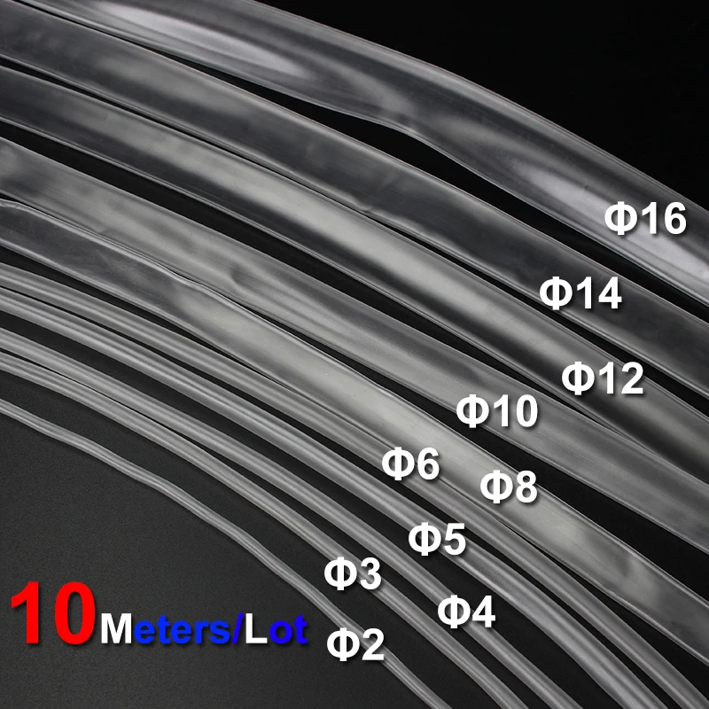 10 Meter/los Klar Schrumpfschlauch Transparent Set 2MM 3MM 4MM 5MM 6MM 8MM 10MM 12MM 14MM 16MM Schrumpfschlauch Kabel Hülse Image