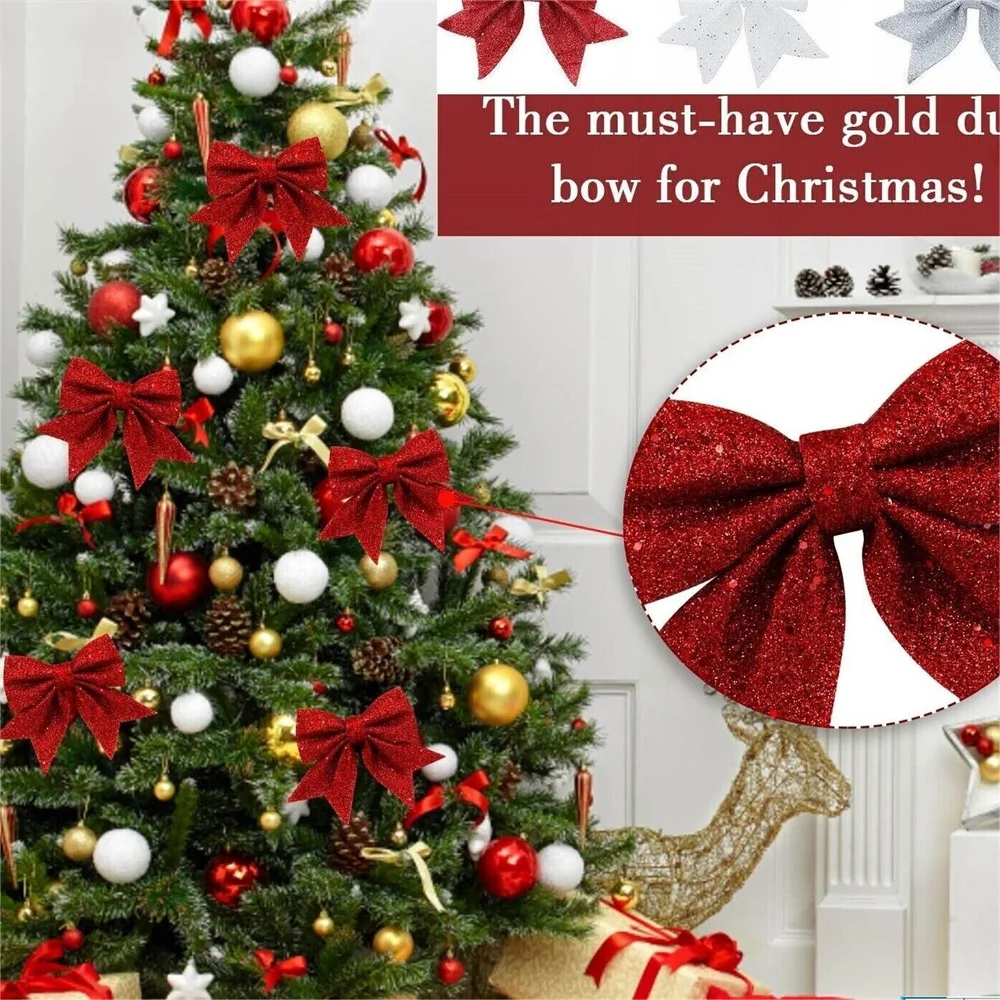 5 Teile/satz 14 cm Funkelnde Schleife Weihnachtsdekorationen Weihnachtsbaum Anhänger Ornament für Wohnkultur Neujahr Party DIY Bögen Dekorationen Image