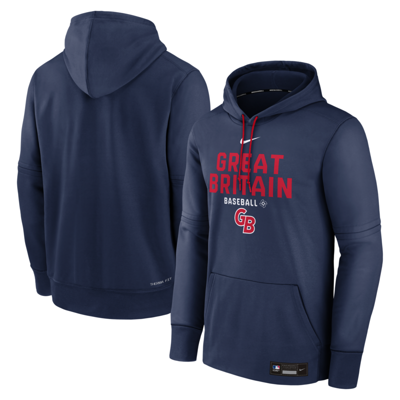Nike Herren-Hoodie aus der Authentic Collection „Great Britain Baseball 2026 World Baseball Classic“ in Marineblau (Therma-Material) Image