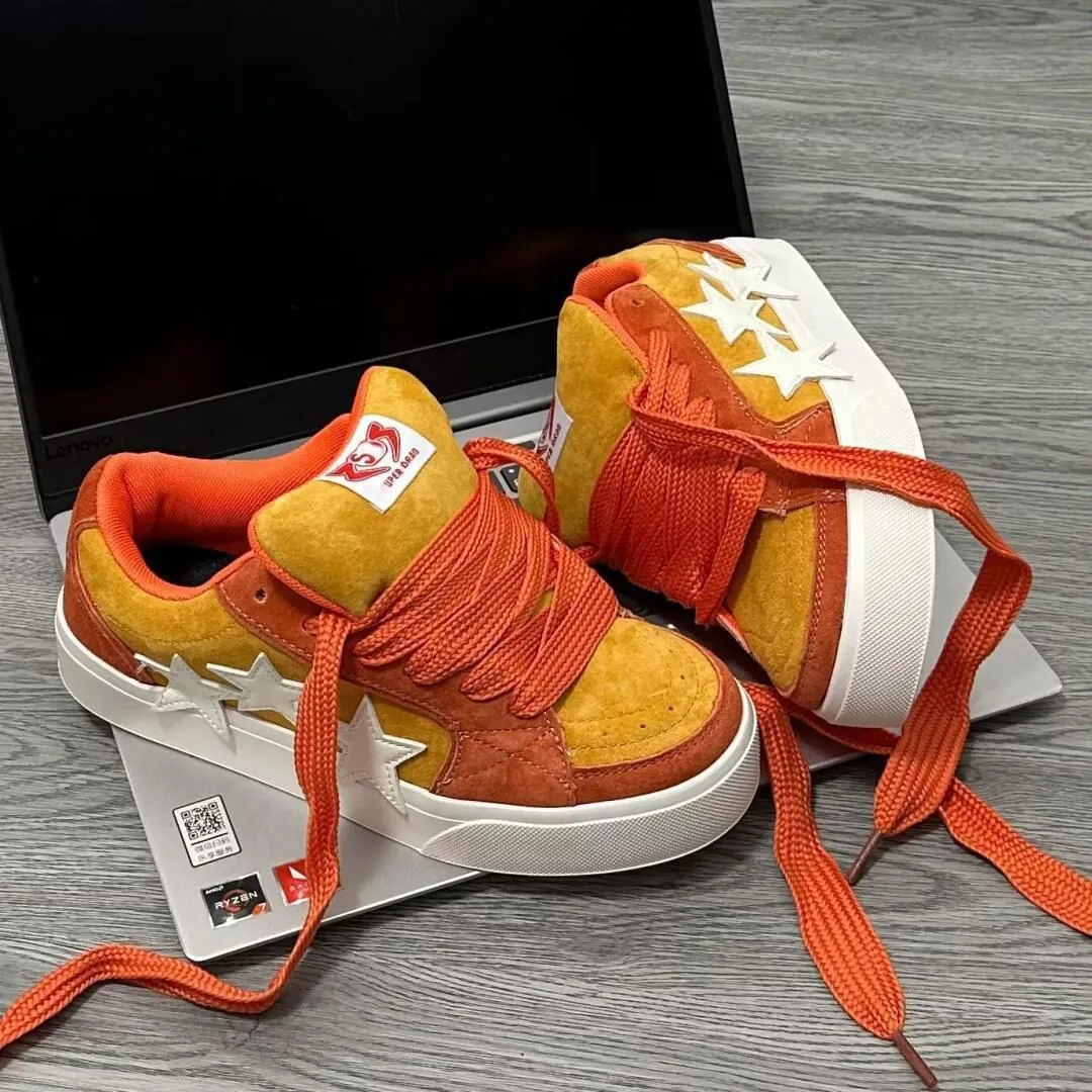 Frühling Herbst Neue Orange Rot Stern Skateboard Schuhe für Weibliche Nische Retro Jugendliche Design Einfache Bequeme Sport Schuhe