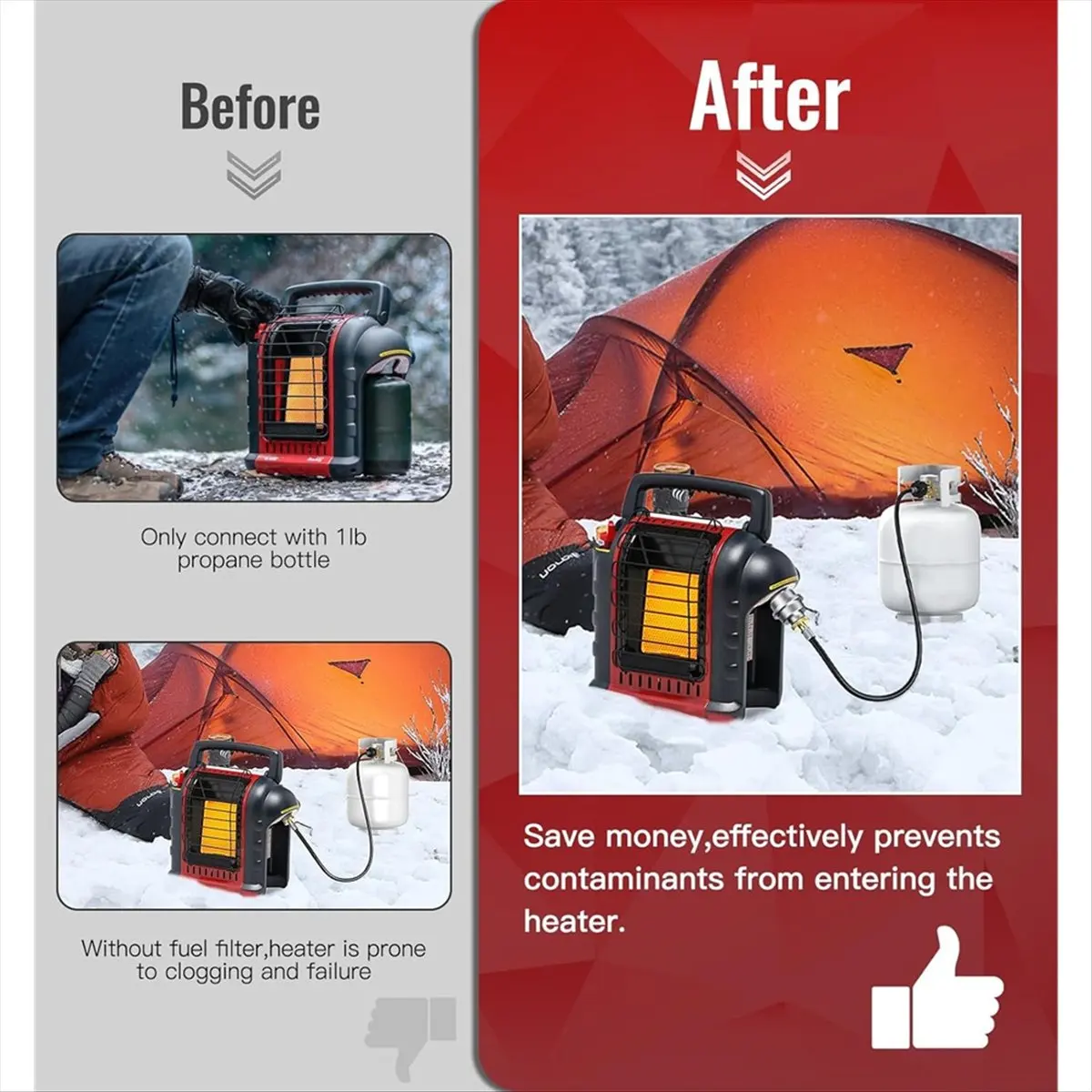 Zuverlässig – Propan-Kraftstofffilter mit 1,8 m langem Propan-Adapterschlauch, für Mr.Heater Buddy Portable Buddy und Weber Q, Coleman Grill Image