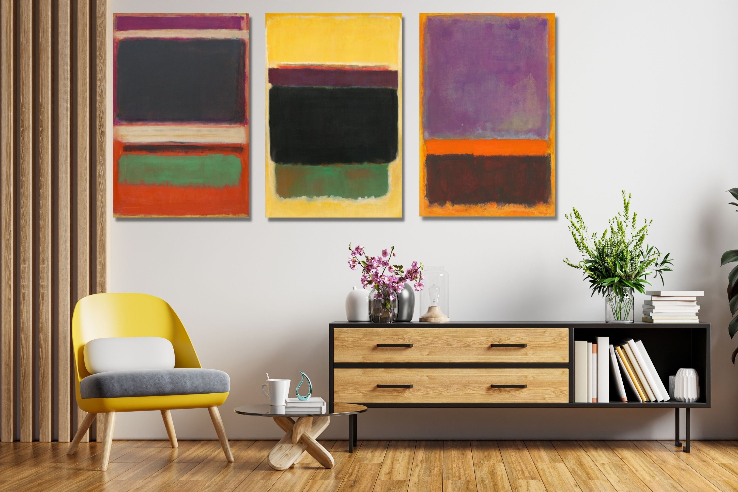 Set di 3 opere d'arte da parete di Mark Rothko, stampe su tela di Mark Rothko, stampe di Mark Rothko, stampe d'arte astratta, poster di riproduzione d