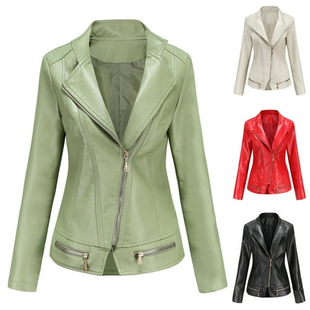 Feancey Women s Motorcycle Jacket Faux Leather Jacket for Women Cropped Slim Fit PU Moto Coats Full Zip Fashion Windbreaker Outerwear White XL