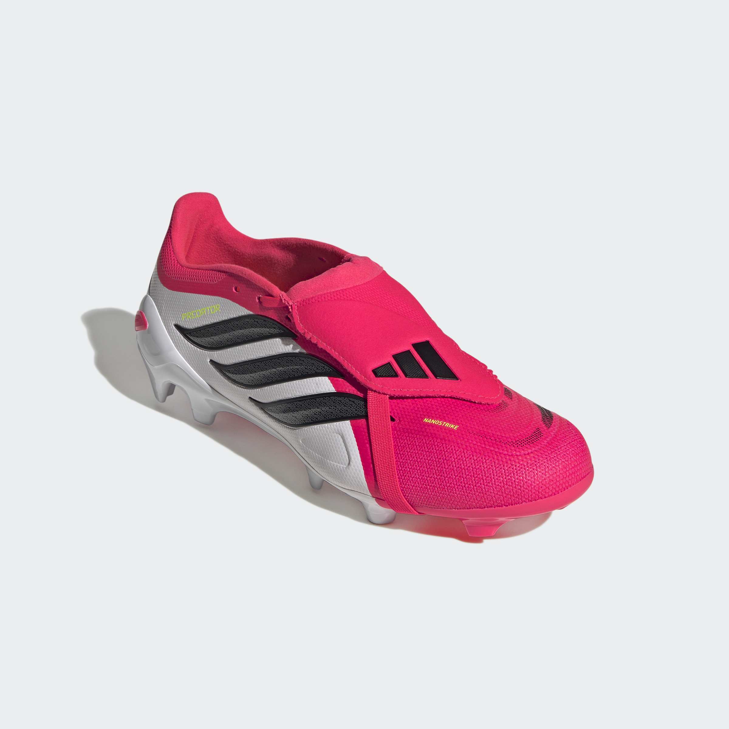 Fußballschuh ADIDAS PERFORMANCE "PREDATOR LEAGUE FOLD-OVER TONGUE FIRM GROUND", Gr. 45, lucid rot, core schwarz, ftwr weiß, Synthetik, Textil, Schuhe Fußballschuh, Außensohle für feste Böden