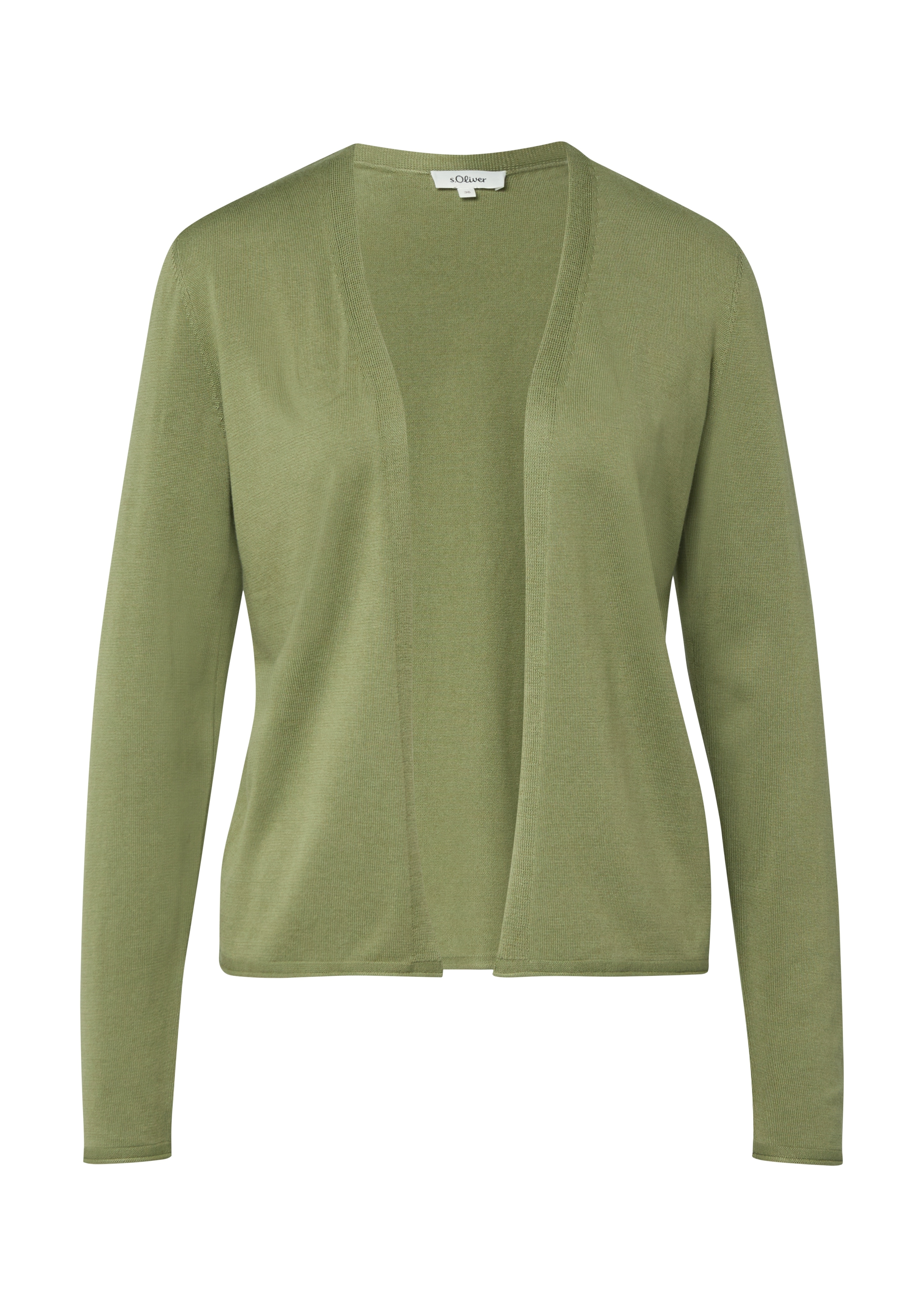 Cardigan S.OLIVER, Damen, Gr. 42, khaki, Feinstrick, Obermaterial: 50% Baumwolle, 50% Viskose, unifarben, tailliert hüftbedeckend, V-Ausschnitt, Strickjacken, ohne Verschluss und mit V-Ausschnitt