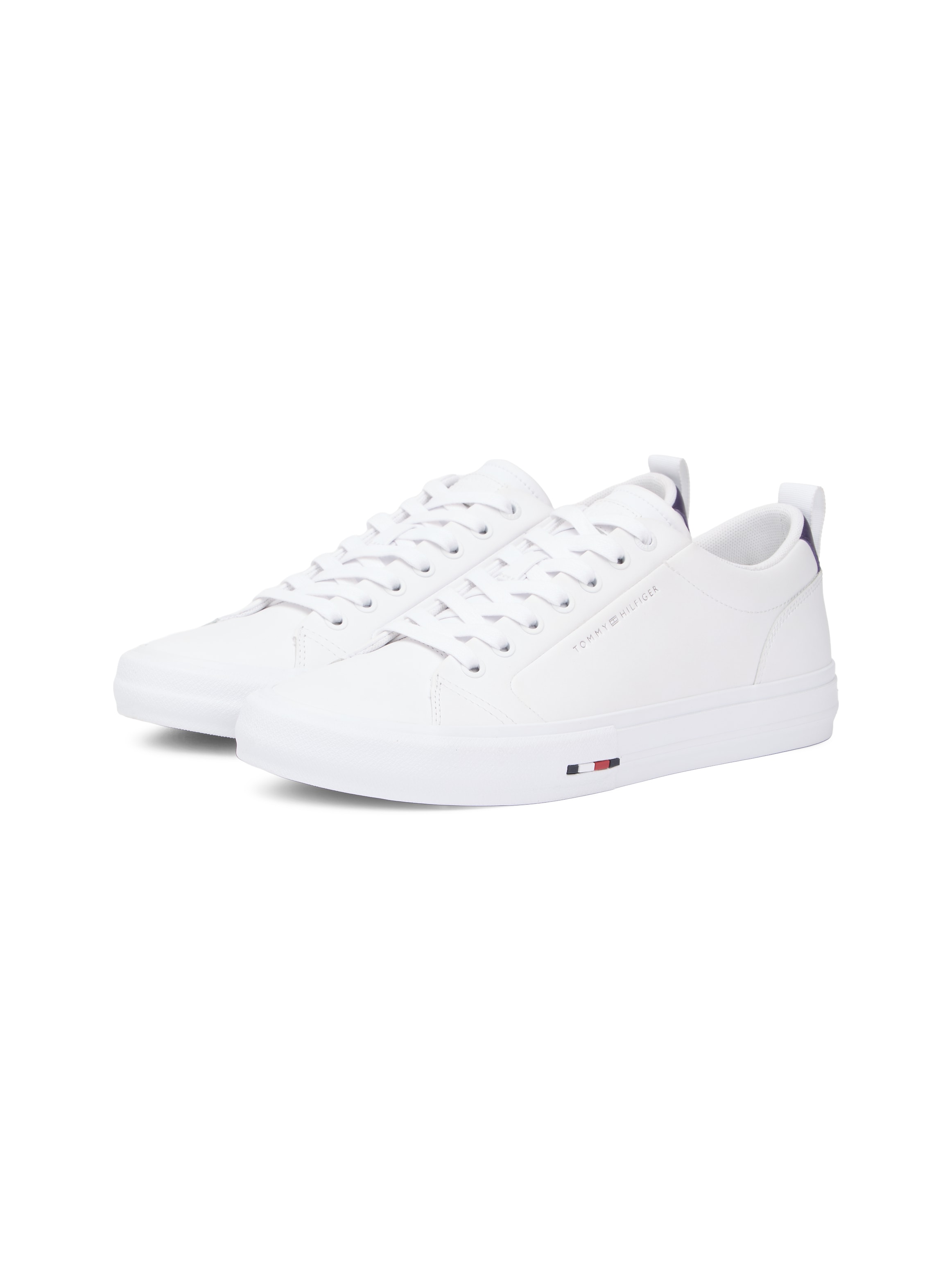 Sneaker TOMMY HILFIGER "HARLEM STREET LTH", Herren, Gr. 41, weiß, Leder, Lederimitat, Schuhe Sneaker, Freizeitschuh, Halbschuh, Schnürschuh mit TH-Logo -klein ausfallend