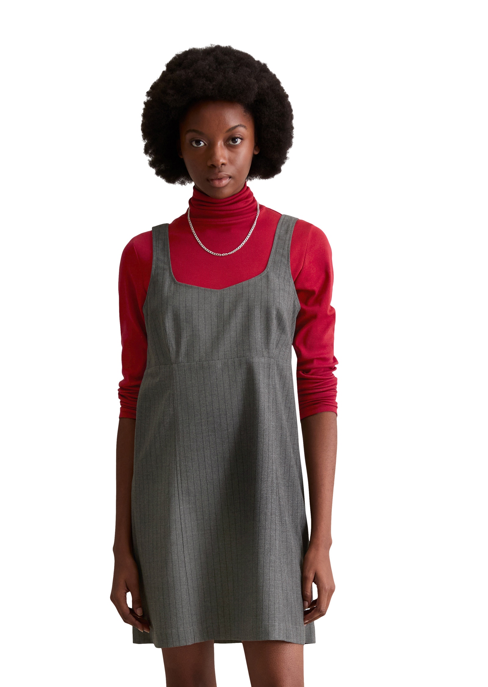 Minikleid MARC O'POLO DENIM "aus Viskose-Mit mit recyceltem Polyester", Damen, Gr. M, Normalgrößen, medium grau, Obermaterial: 65% Polyester, 32% Viskose, 3% Elasthan, gestreift, regular fit kurz, Kleider Minikleid