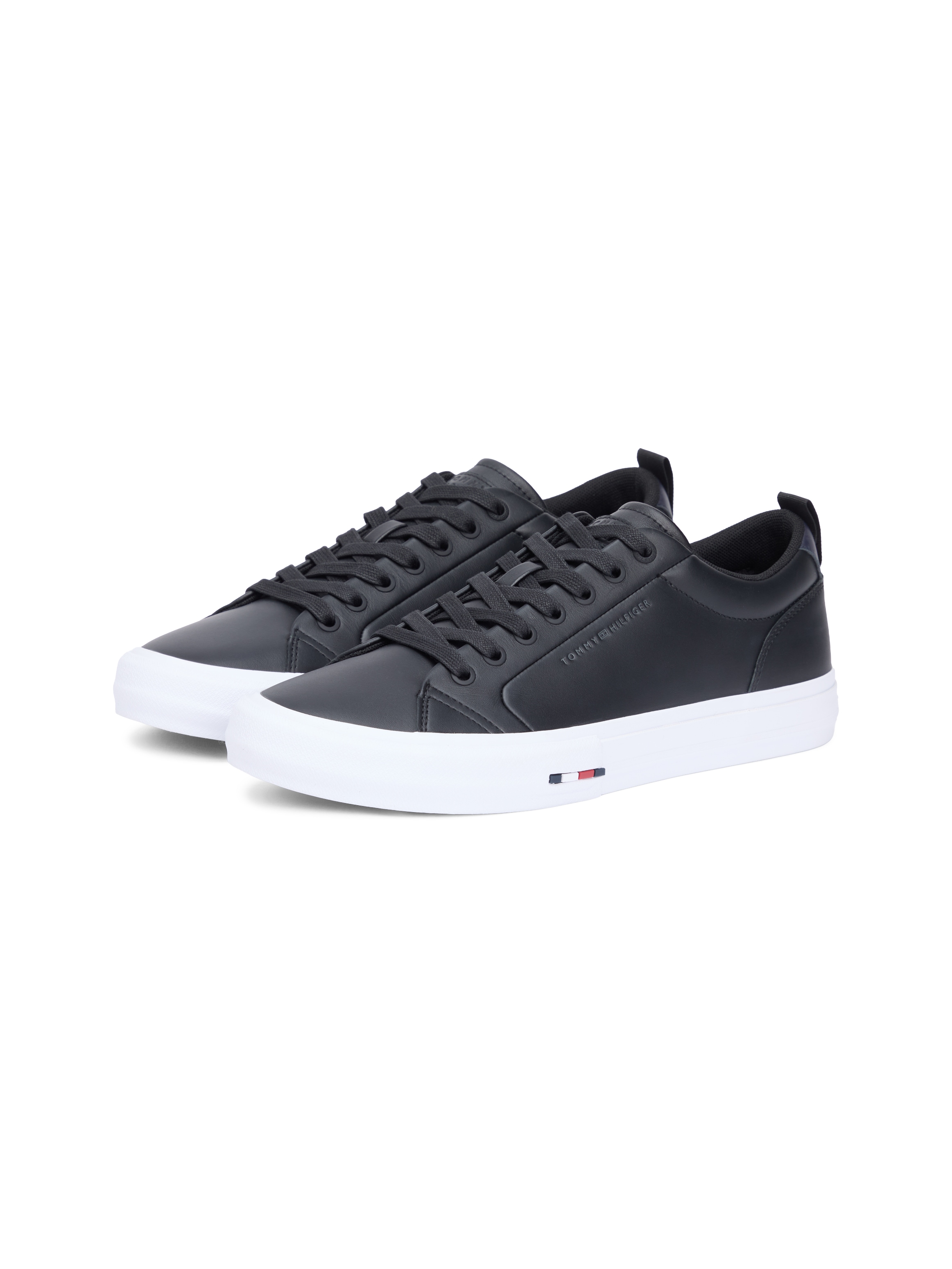 Sneaker TOMMY HILFIGER "HARLEM STREET LTH", Herren, Gr. 46, schwarz, Leder, Lederimitat, Schuhe Sneaker, Freizeitschuh, Halbschuh, Schnürschuh mit TH-Logo -klein ausfallend