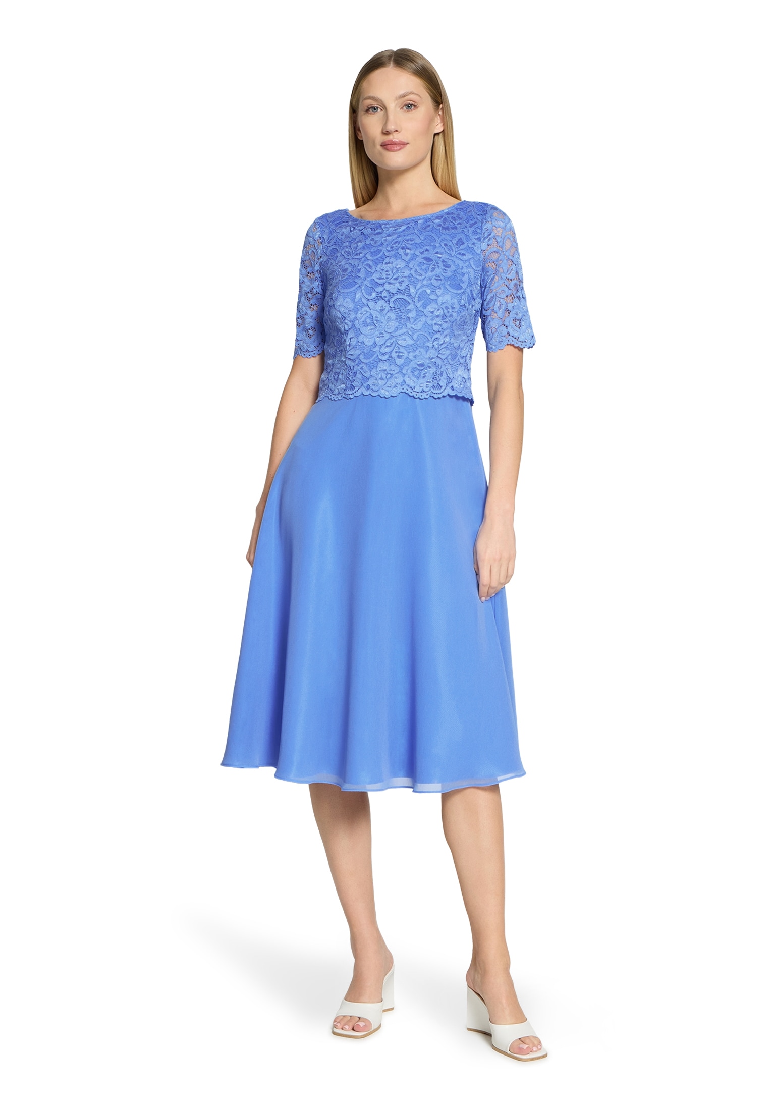 Cocktailkleid VERA MONT "Damen mit Spitze", Damen, Gr. 42, Normalgrößen, paris blau, Obermaterial: 100% Polyester; Futter: 100% Polyester, ausgestellt kurz, Rundhals, Kleider, Spitze