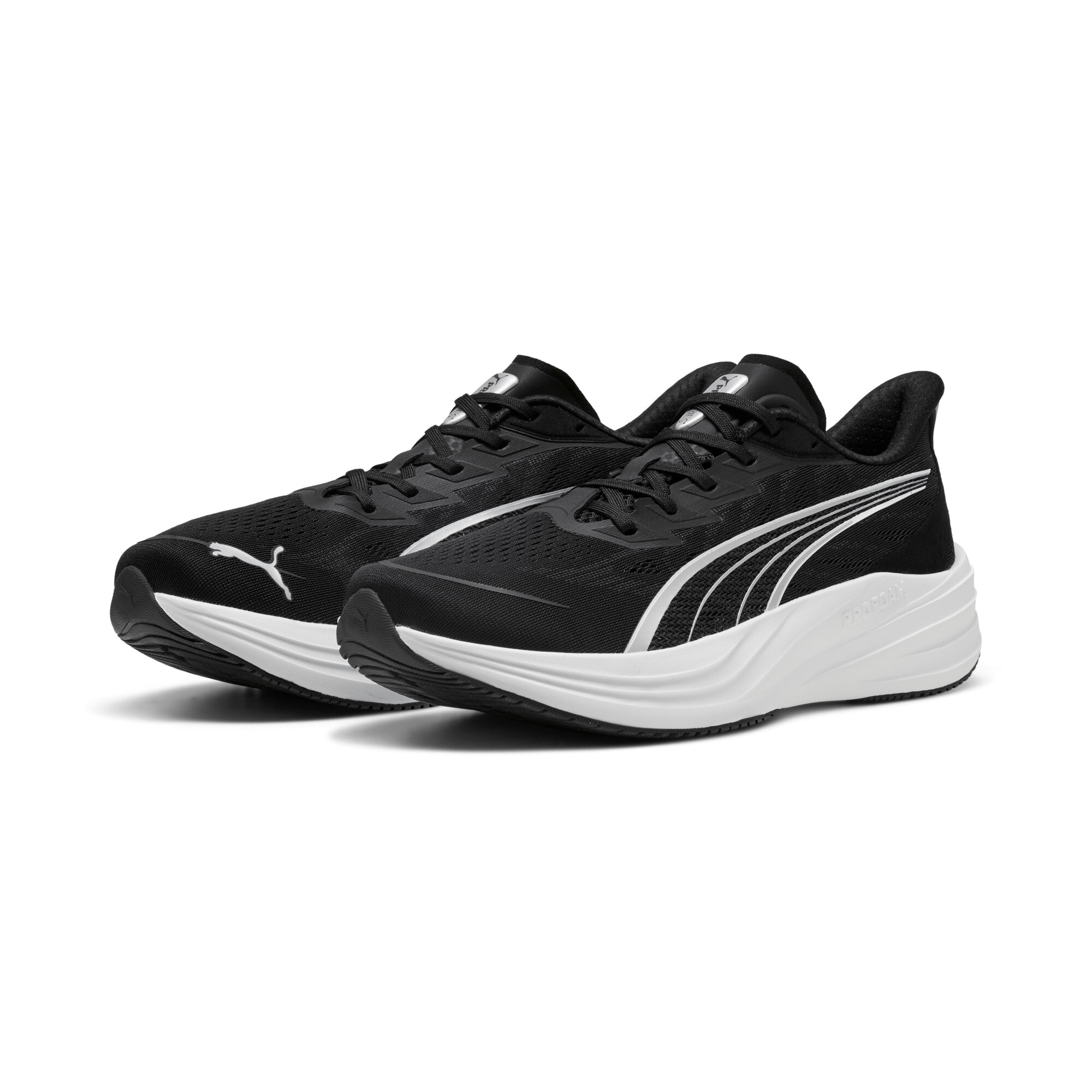 Laufschuh PUMA "DARTER PRO 2", Gr. 38, puma schwarz, puma silber, puma weiß, Textil, Schuhe Laufschuh