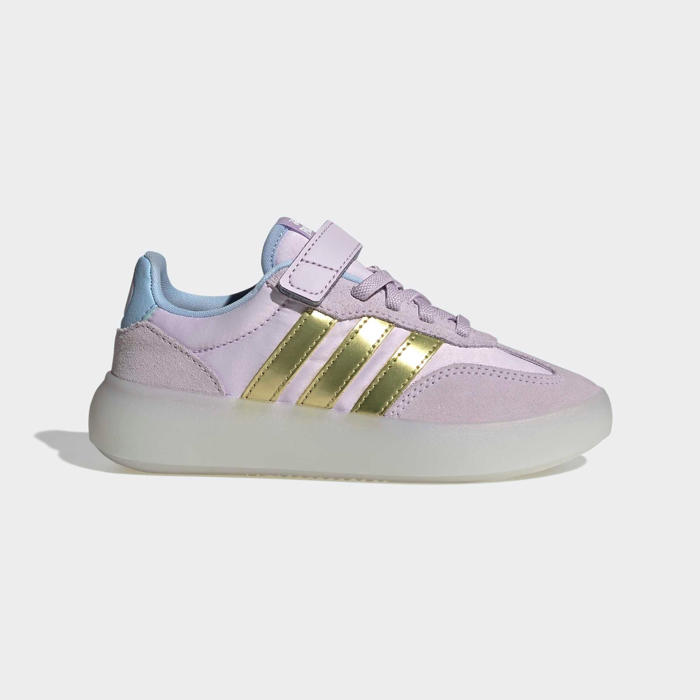 Sneaker ADIDAS SPORTSWEAR "ADIDAS DISNEY FROZEN BARREDA DECODE KIDS", Damen, Gr. 32, ice lavender, gold metallic, glow blau, Leder, Textil, Schuhe Sneaker, Frozen, für Kinder & Jugendliche