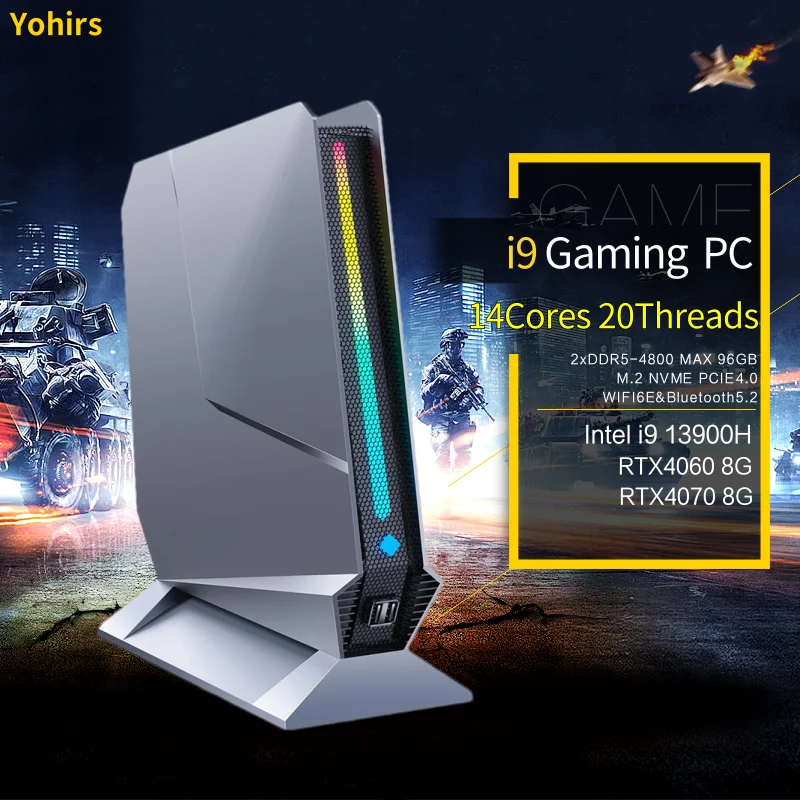 Mini PC de jeu 13e génération Core i9 13900H 12900H Nvidia RTX4060 8G RTX4070 8G GDDR6 Win11 2xHDMI type-c 2.5G WIFI6 ordinateur de bureau