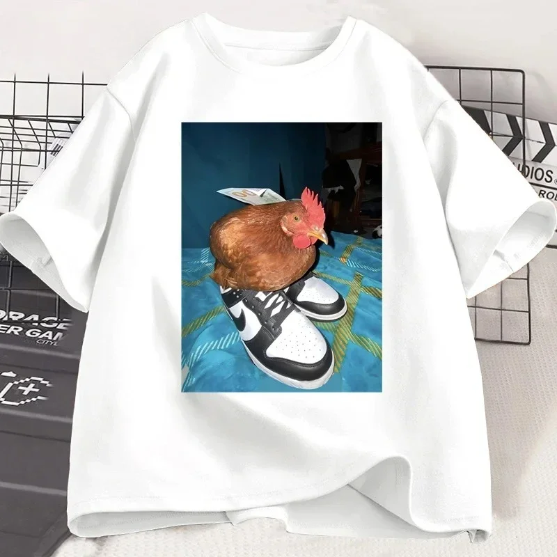 T-shirt Harajuku Trendy Hülse Streetwear Dripped Huhn T Shirt Frauen Huhn mit Schuhe Gedruckt Tops Tees Streetwear