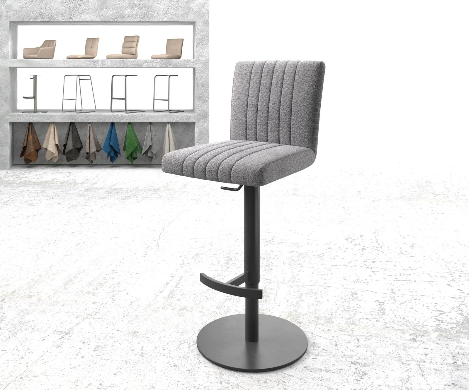 DELIFE Barstuhl Luiga-Flex Strukturstoff Hellgrau Drehfuß höhenverstellbar Metall, Barstühle Image